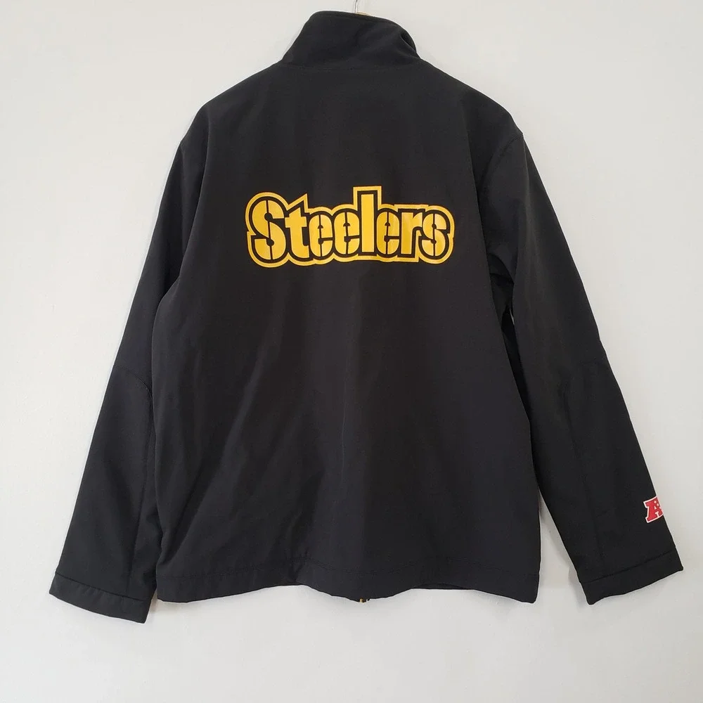 NFL Pittsburgh Steelers Jacket Mens Large Black Yellow Softshell Full Zip Logo